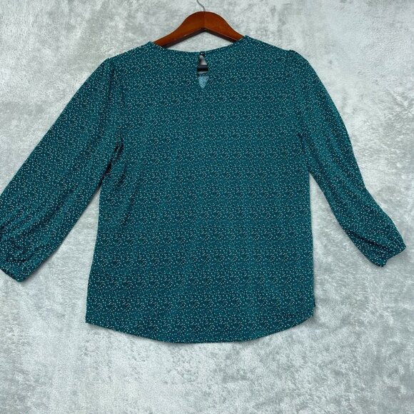 Adrianna Papell Teal Polka Dot Blouse Smocked Details Small d0387 - Picture 14 of 16